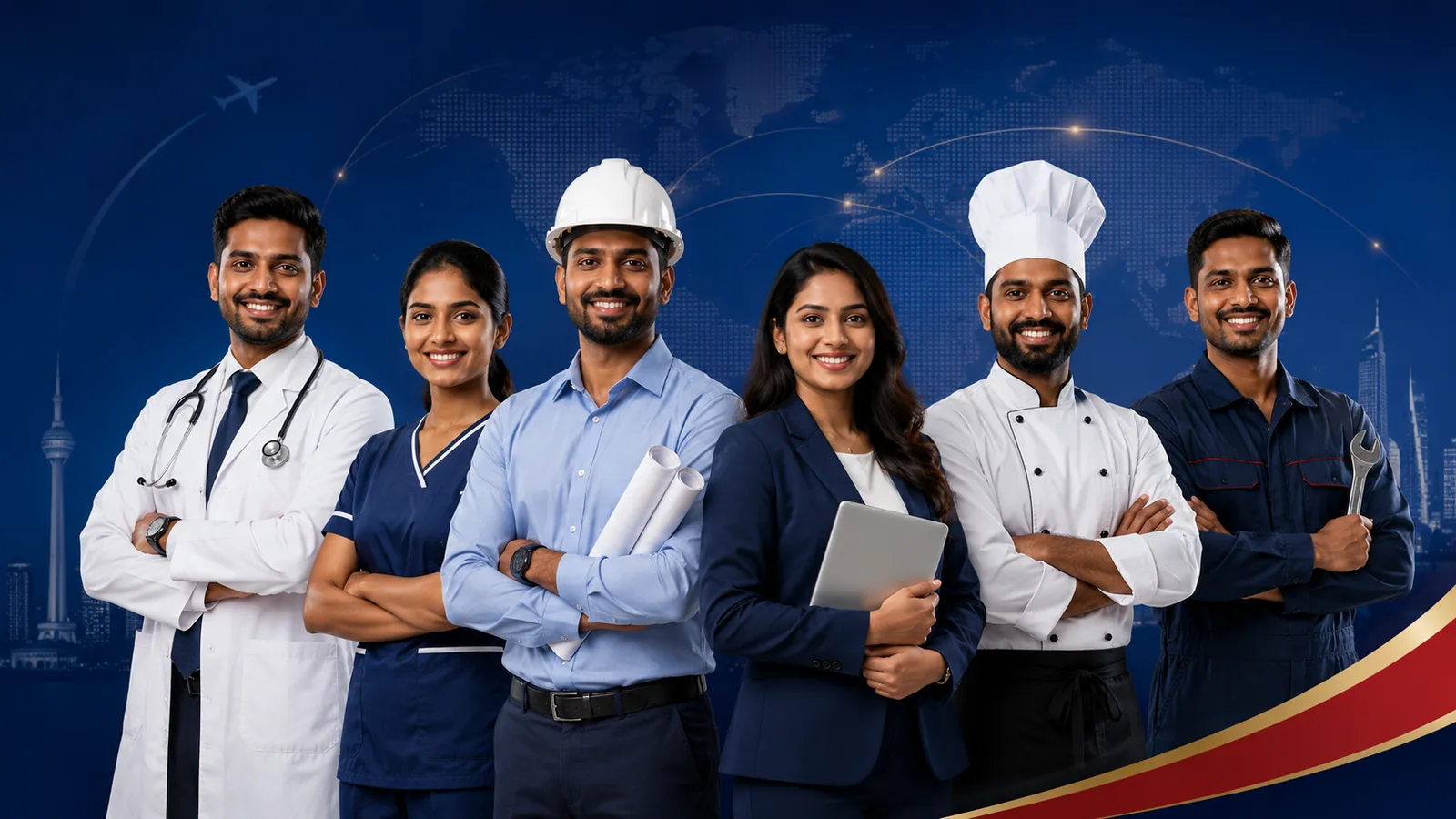 Sri Lankan skilled professionals including a doctor, nurse, engineer, IT professional, chef and auto mechanic